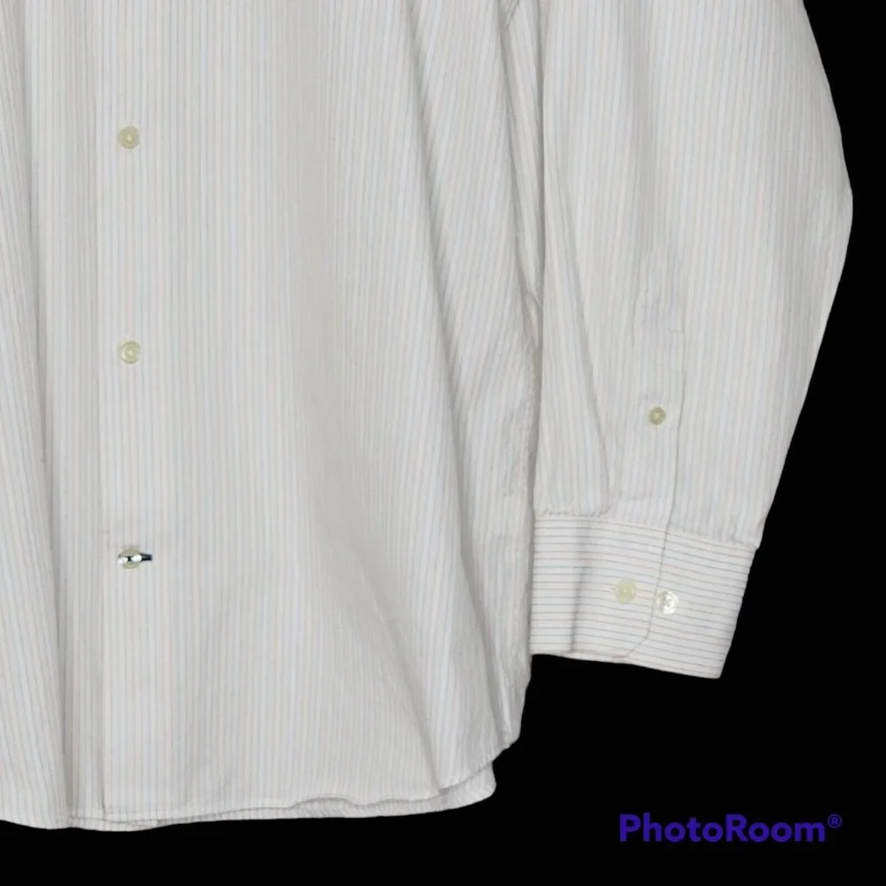 Banana Republic Button Up Shirt Large 16 - 16.5 White with Red Blue Pinstripes